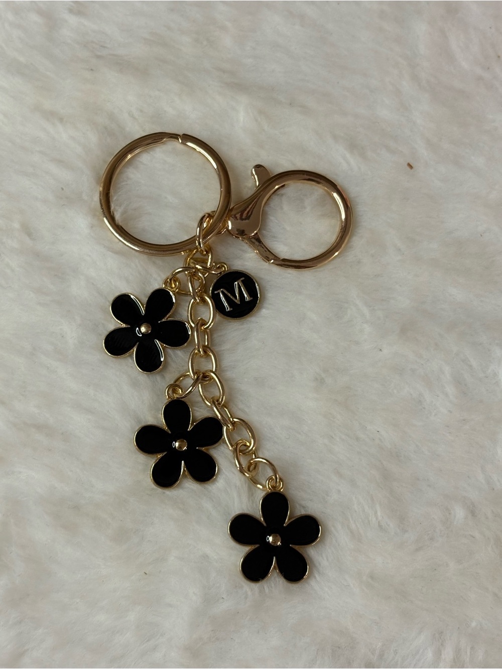 Monogram 'M' Black & Gold Flower Charm Keychain
